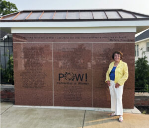 Photo of Jule McClellan at the dedication of the second wall of the Women's Honor Court, honoring 78 Henderson residents, on June 1, 2025, by Maggie Valenti