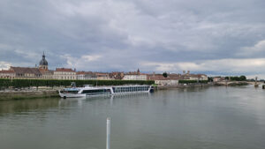 Photo of the AmaCello docked along France's Saône River by Tracey Teo