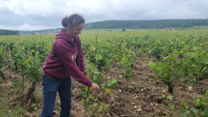 Photo by Tracey Teo. Caroline Fyot, co-owner of Chateau de Garnerot in the village of Mercurey in Cote Chalonnaise, France, offers a tour of her organic winery and vineyards.